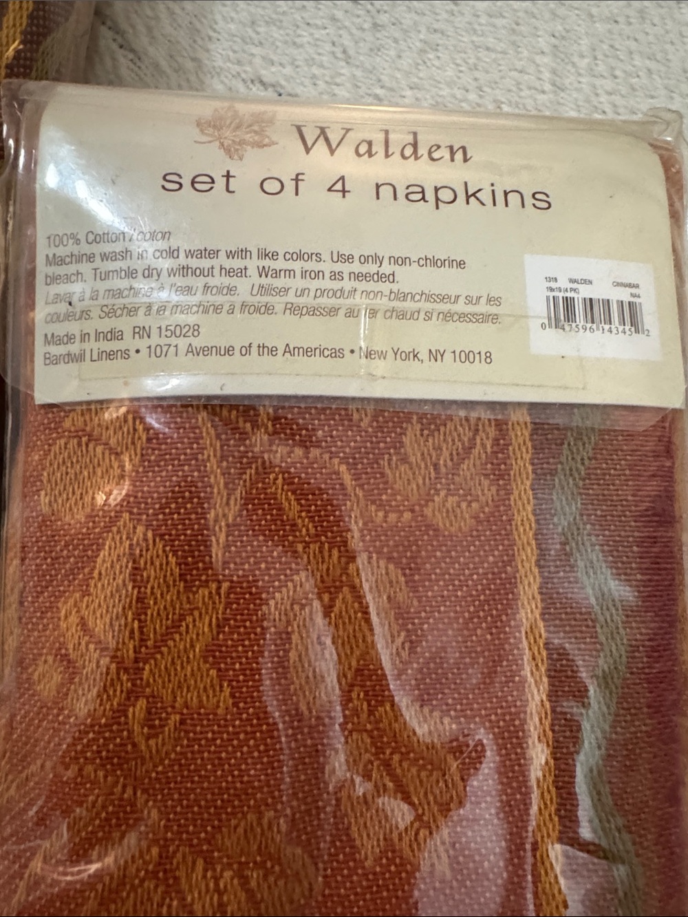 Walden Burnt Orange and Gold Leaf Jacquard Napkins - 2 sets of 4 (8 total) - Picture 3 of 3